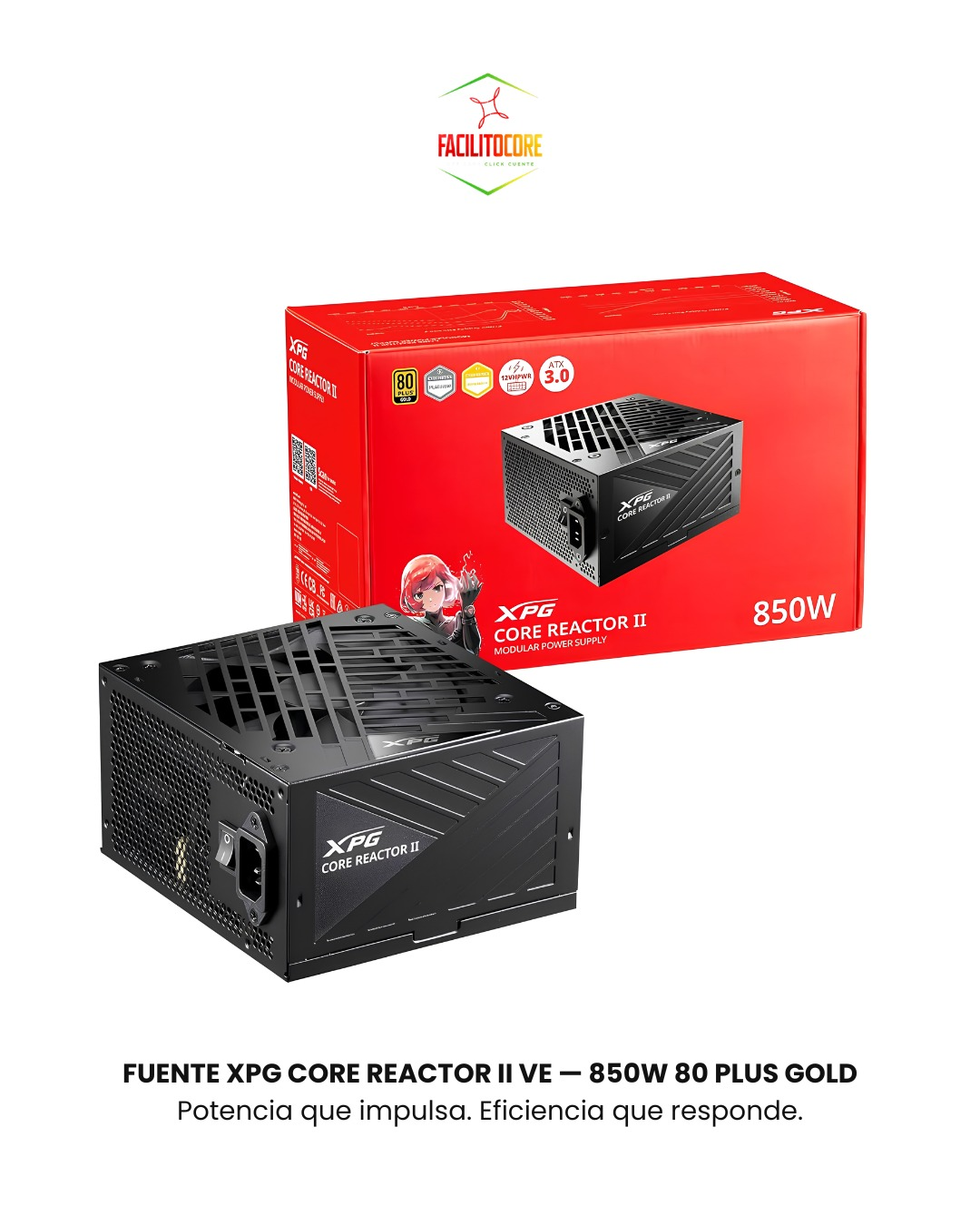 FUENTE XPG CORE REACTOR II VE — 850W 80 PLUS GOLD